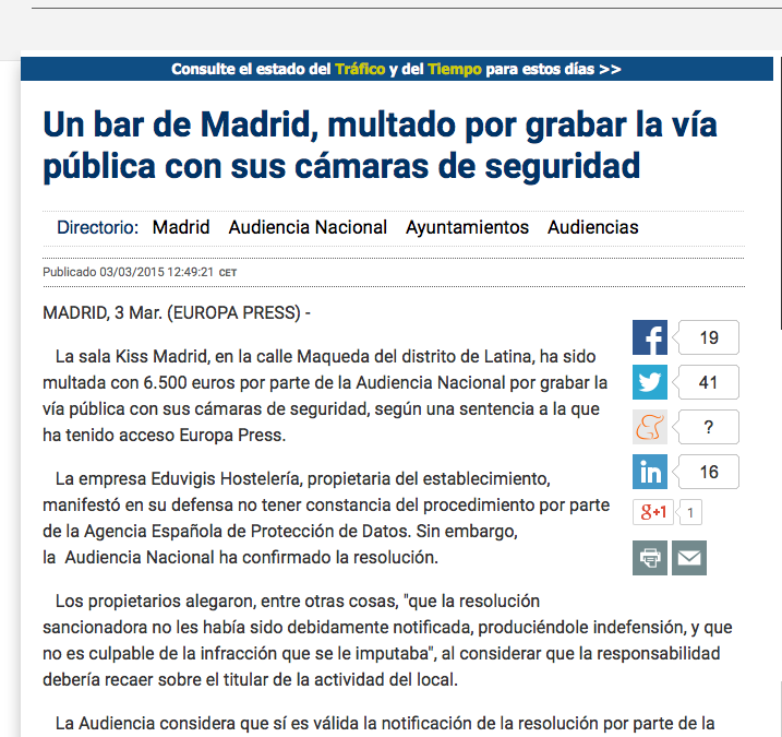 Un bar de Madrid, multado por grabar la vía pública con sus cámaras de seguridad